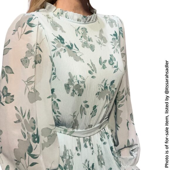 ANRABESS Women's Floral Chiffon Midi Dress with Puff Long Sleeves and Mock Neck - Picture 6 of 15